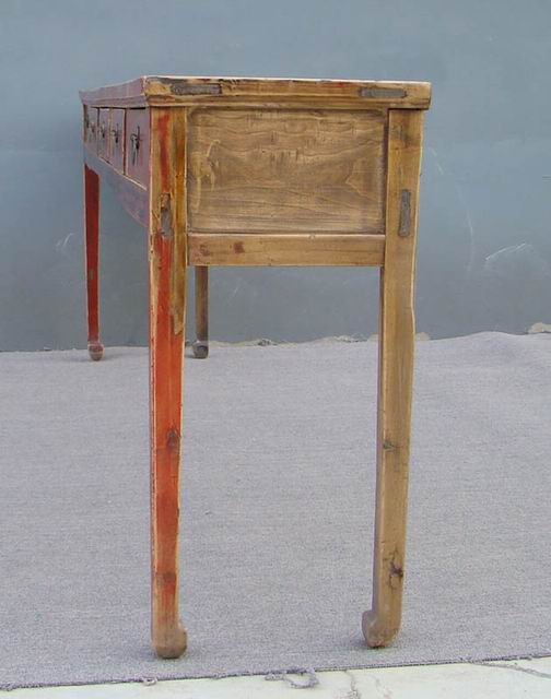 描彩五抽条桌|painted long table